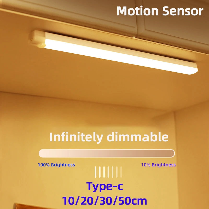 Motion Sensor Lamp Night Light Wireless LED USB Type C Rechargeable Lamp for Kitchen Cabinet Bedroom Wardrobe Staircase Lighting