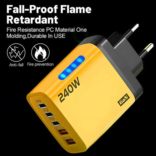 240W 5 Ports USB PD Charger Type C Quick Charge Phone Chargers USB Fast Charging Adapter For iPhone 16 Samsung Xiaomi Huawei
